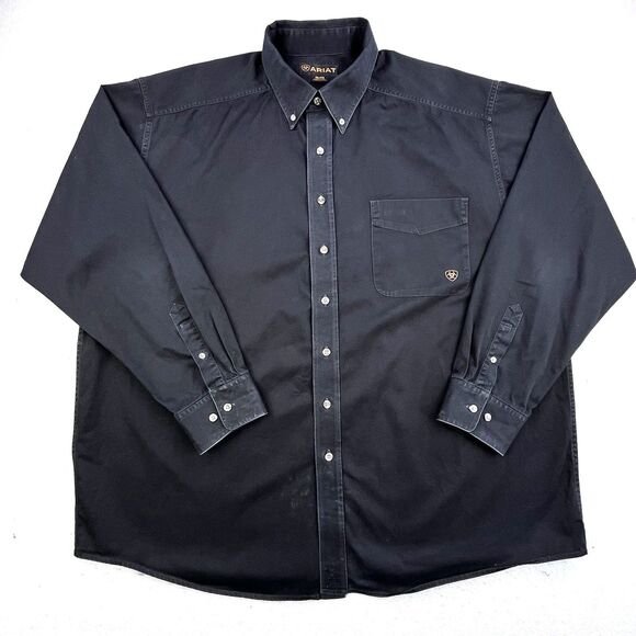Ariat Shirt Mens XXL Black Long Sleeve Button Down 100% Cotton Workwear Western - Picture 2 of 12
